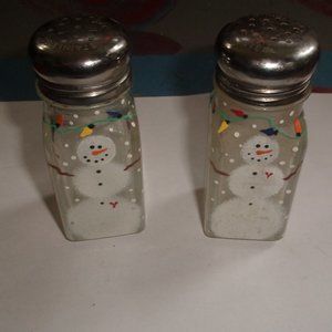 Salt pepper shakers hand painted snowman lights